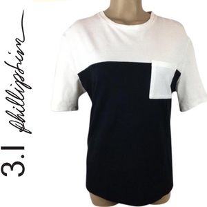 Phillip Lim 3.1 Black & White Knit Short Sleeve Colorblock Crewneck Tee Shirt